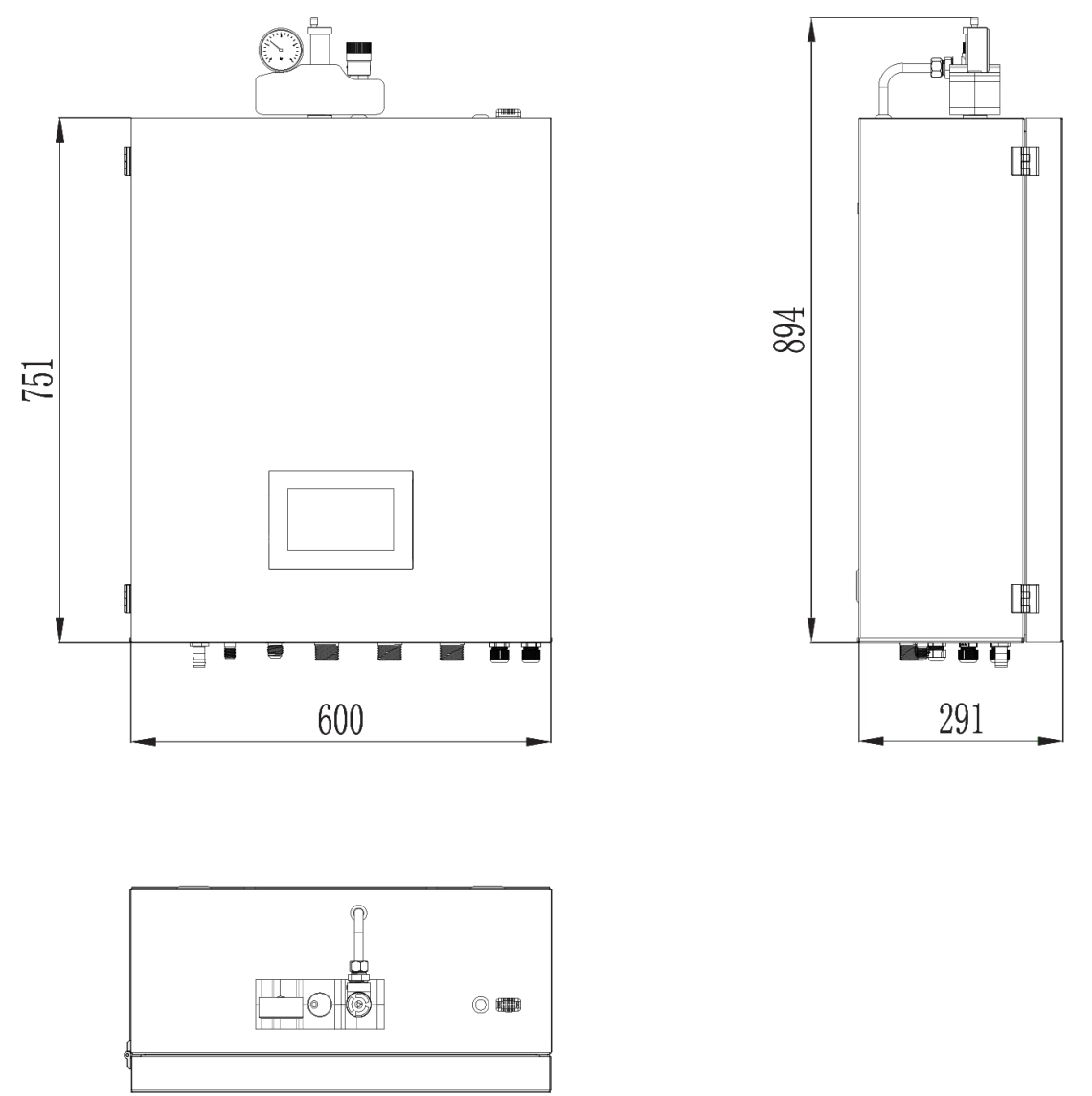Diagramm der Abmessungen der MyCond BeeSmart Inneneinheit für eine optimale Raumnutzung.