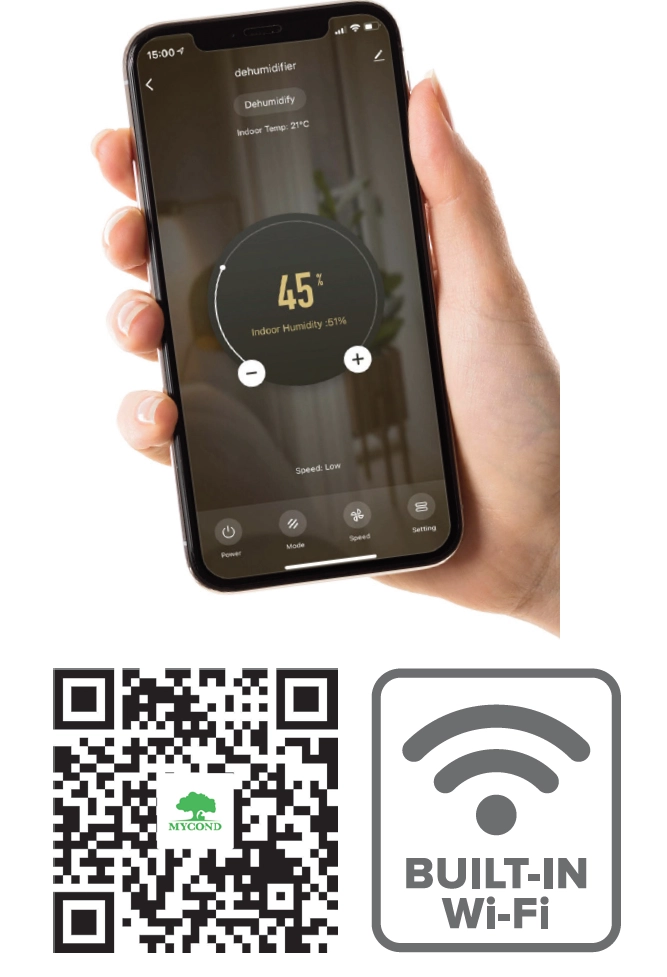 MyCond YUGO Smart 16 Luftentfeuchter in der Hand, der sein kompaktes Design zeigt.