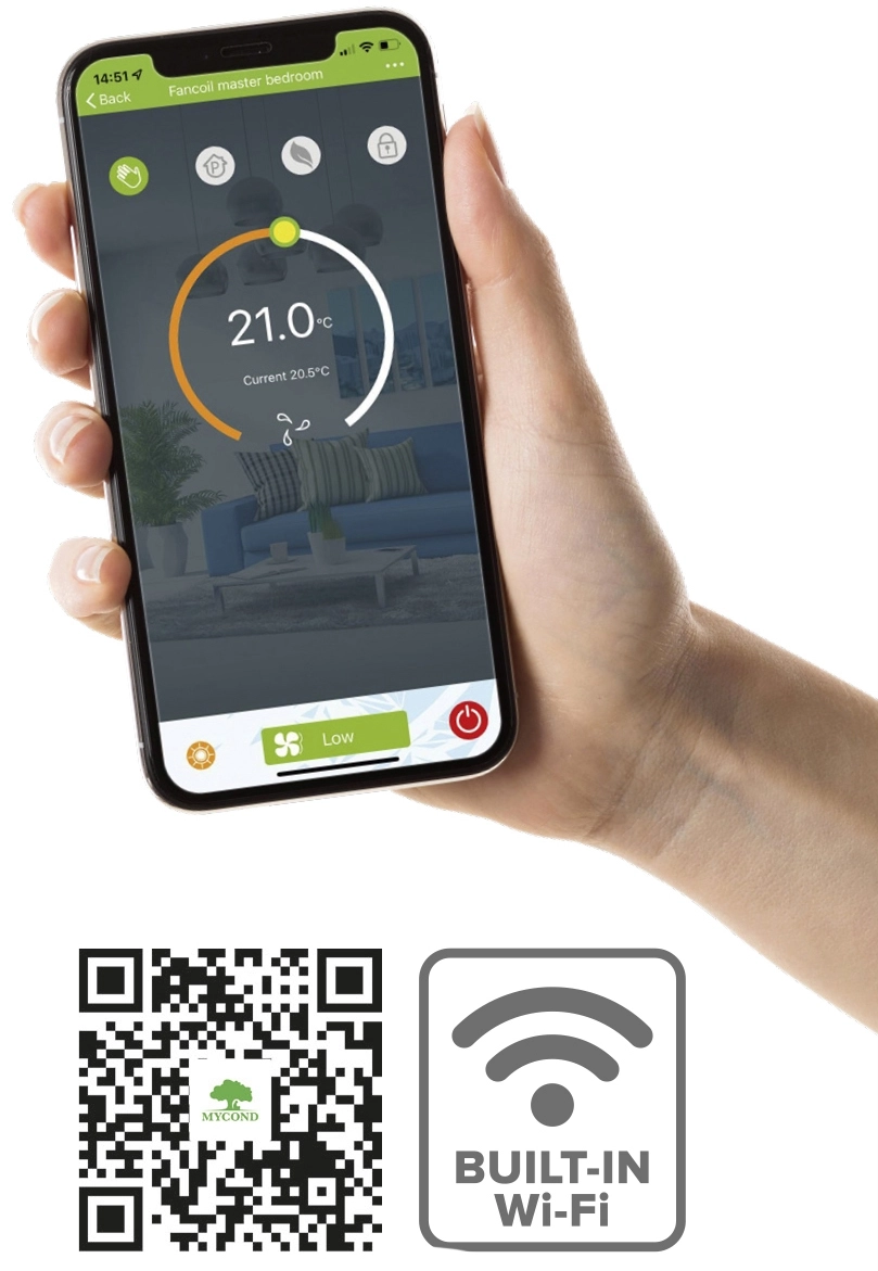 MyCon Silent Moderner, bodenstehender Gebläsekonvektor aus der Silent-Serie mit schlankem Design.