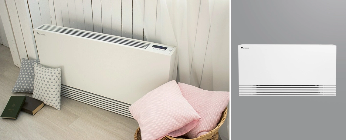MyCon Silent Ultraflacher, bodenstehender Gebläsekonvektor mit BLDC-Motor für effiziente Klimatisierung.