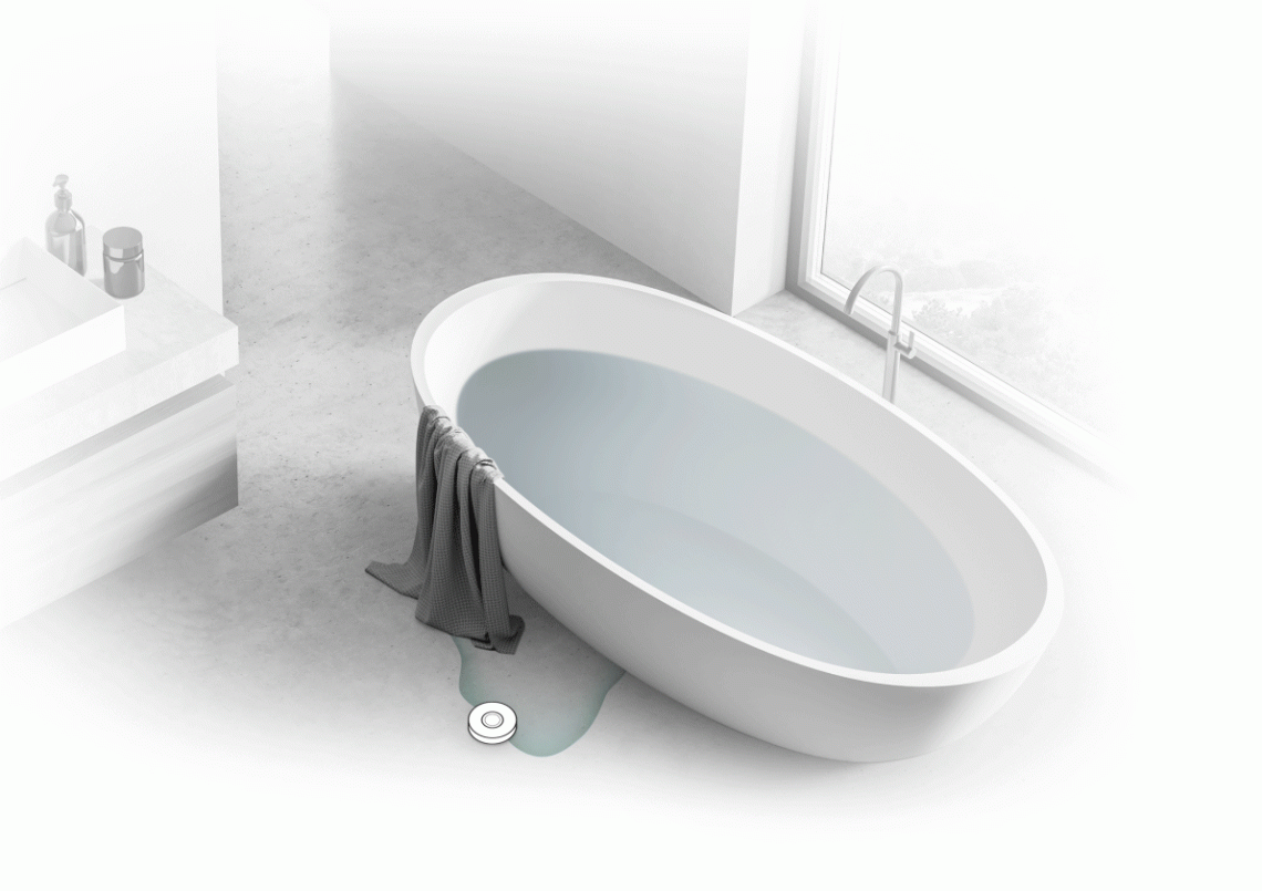 MyCond Zigbee-Wasserlecksensor, der einen Wasseraustritt erkennt.